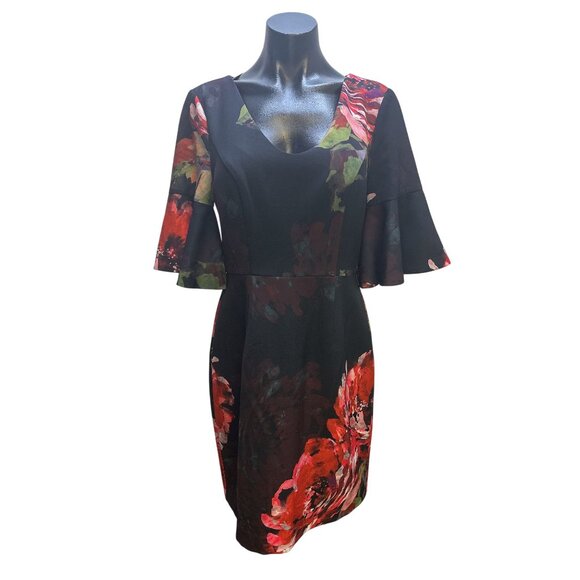 Trina Turk Floral Print Black Dress w/Bell Sleeves Size 4 - Picture 1 of 8